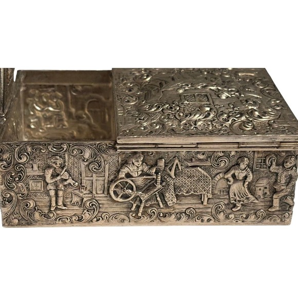 BARBOUR SP Cigarette Box Villagers Folk Dancers Repossess Hallmarked 3275 Rare - Picture 6 of 12